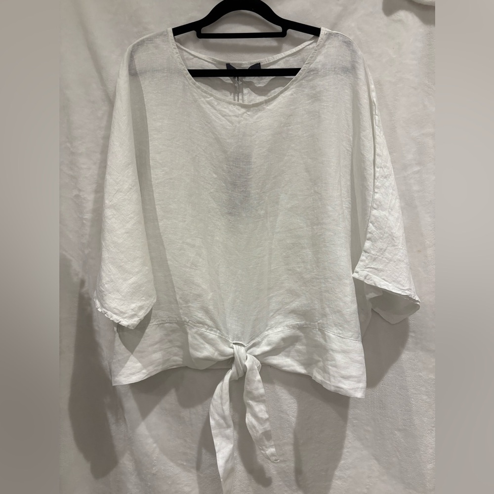 Women’s White Linen Top Tie Front Made In Italy One Size NWT